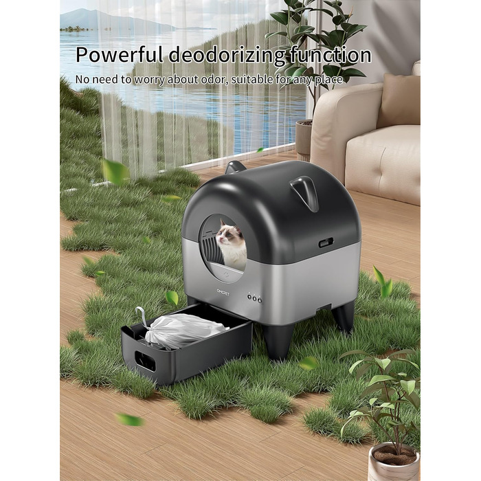 Автоматичний лоток для котів, 110 л, для кількох тварин, з мішками для сміття, герметичний, дезодорує, з додатком