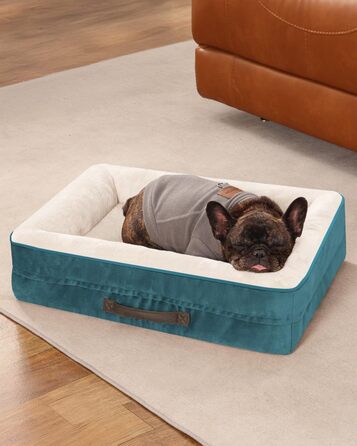 Ортопедичне ліжко для собак XL, корзина для собак, що можна прати, з яєцеподібною піною, водовідштовхуване диван для собак з неслизьким дном та чотиристоронньою подушкою (61x46x15см, блакитний)