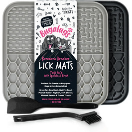 Килимки для собак та котів Bugalugs Licky Mats - 2 шт., чорний/сірий, харчовий BPA-free, зменшує стрес