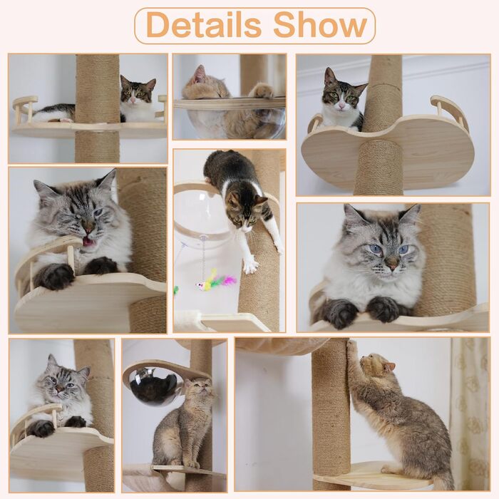 Котячий комплекс Kratzbaum Hanf: 5 ярусів, регульована висота (50-120 см), для дому та вулиці