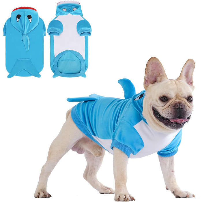 KOOLTAIL Костюм для собак, костюм бджоли, теплий флісовий пуловер з капюшоном, одяг для домашніх тварин, кумедний косплей, карнавальний костюм, захист від холоду, з отвором для повідка (Синій акул, Великий)