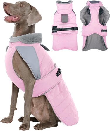 Водонепроникна та вітронепроникна куртка для собак Kuoser, теплий зимовий халат для великих собак, рожева XL