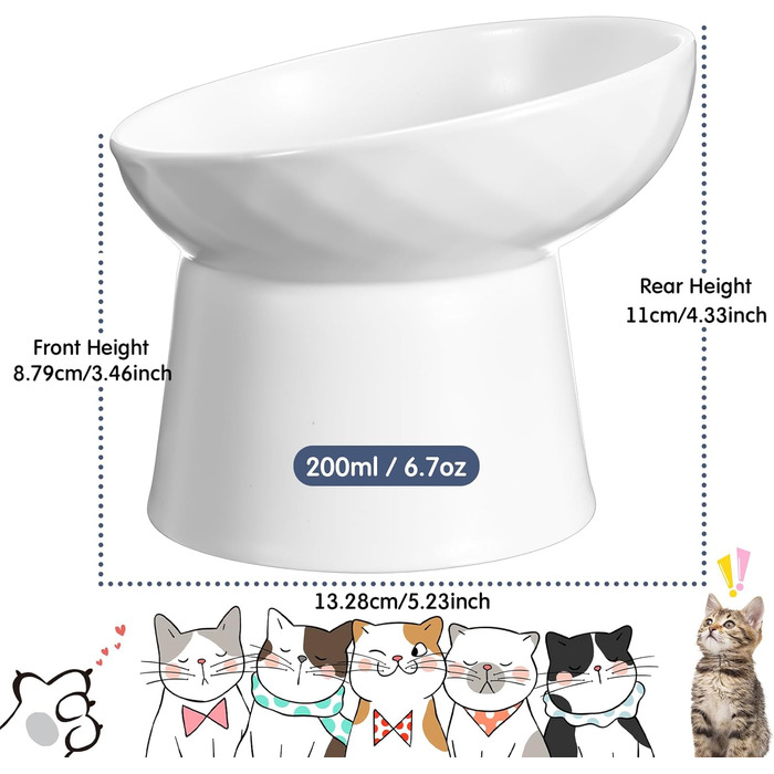 Керамічні годівниці для котів Tanlade з підняттям, нахилені, анти-рефлюкс, для дому, 4 шт. (білий та сірий)