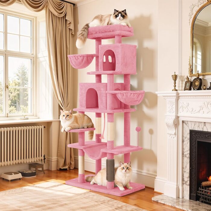 Котячий комплекс YITAHOME для великих котів з подряпальниками, будиночком та платформами, 157 см, рожевий