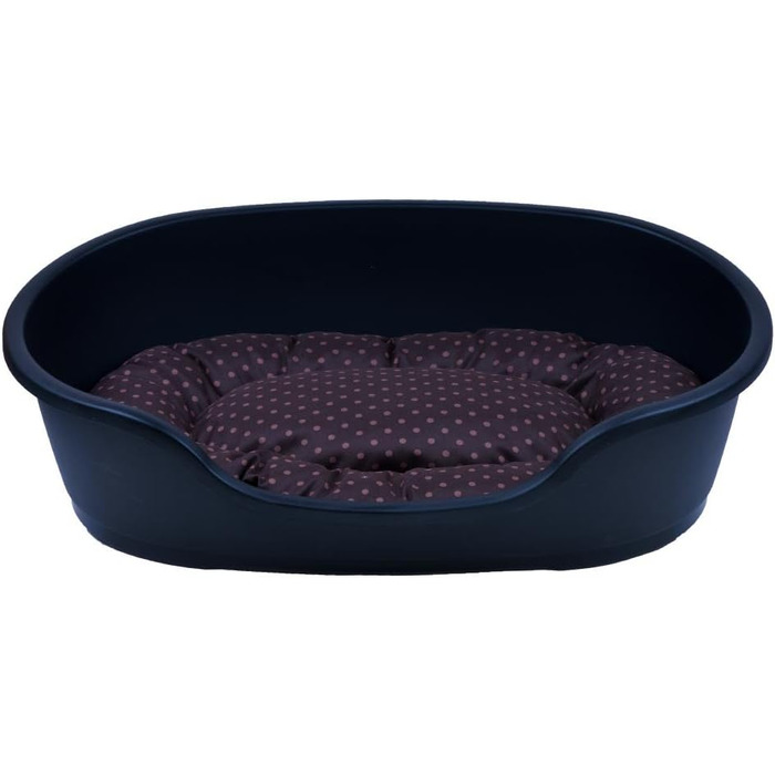 Корзина для собак Adena 58x38 см, антрацитова + подушка з прикрасою у вигляді крапок, коричнева, 58x38x20 см