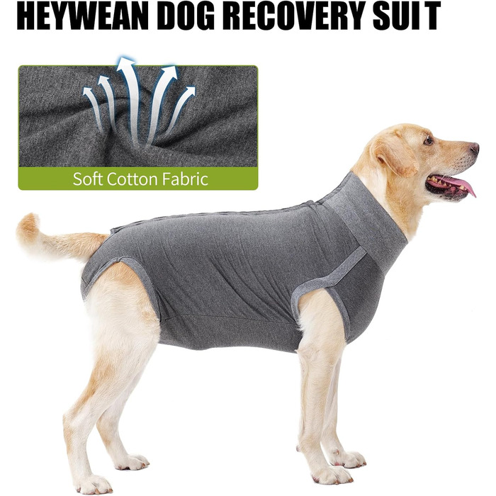Комбінезон для собак після операцій Heywean – кастрація, стерилізація, післяопераційний одяг, сірий, L