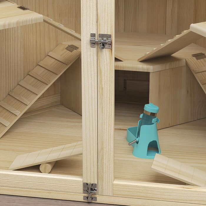 Клітка для хом'яків PawHut з дерева, 4 рівні, будиночок, гойдалка, годівниця, рампи, клітка для дрібних тварин, підходить для хом'яків та мишей, 115 x 69,5 x 79 см