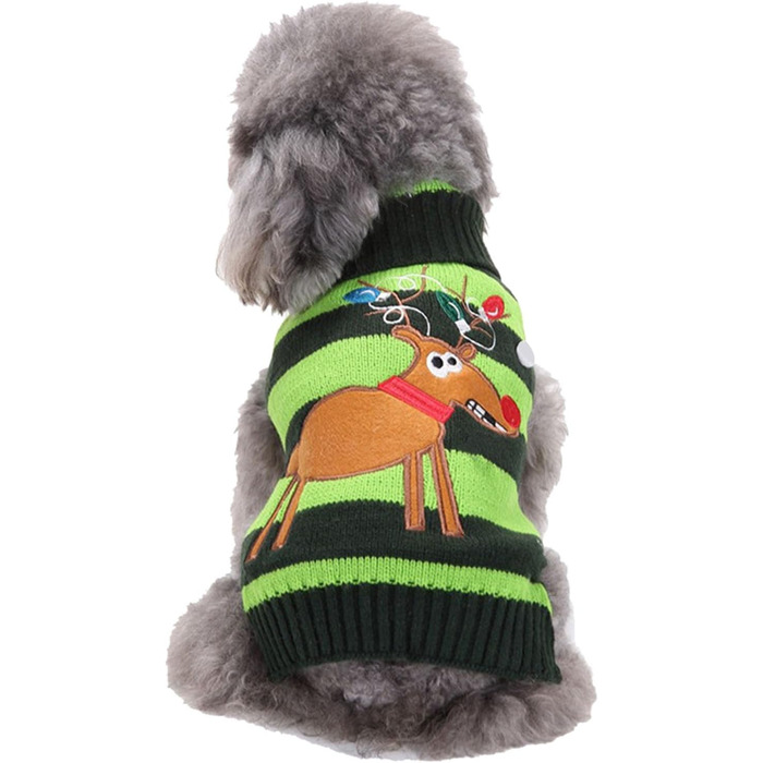 Пуловер для собак на Різдво, кумедний різдвяний пуловер для собак з мультфільмом Оленя, Санти та Сніжинок, теплий в'язаний пуловер для собак маленьких, середніх та великих розмірів, XXS-XXL (110-Green, XXL) XXL 110-Зелений