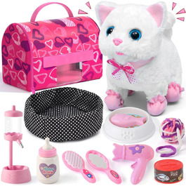 Інтерактивна іграшка Tacobear Katze: електронна котяча іграшка для дітей, ходить, муркоче, махає хвостом. М'яка іграшка, плюшевий котик, подарунок для дівчаток 3-8 років