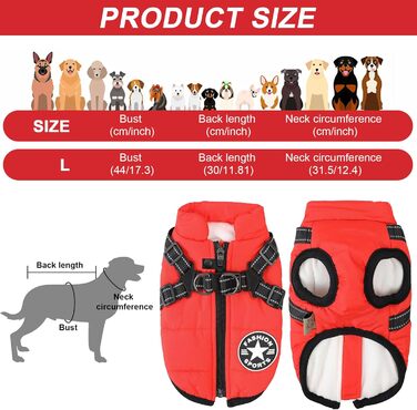Водонепроникна жилетка для собак на зиму, без рукавів, з лямками, для маленьких собак (L)