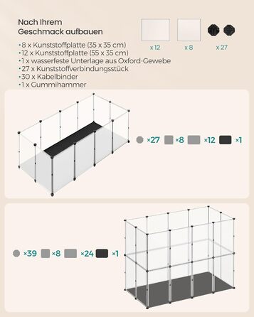 Вольєр для гризунів SONGMICS з піддоном, білий, 145x73x57 см – для хом'яків, кроликів, морських свинок, знімна водонепроникна підлога