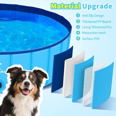 Басейн для собак Pourbibi, 160 x 30 см, розкладний, з ПВХ, антиковзаюча поверхня