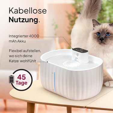 Автоматичний котячий фонтан Pretty Paw Aqua Sense, бездротовий, з датчиком руху, фільтром і 3-літровим резервуаром, білий, питний фонтан для котів