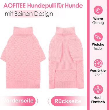 Пуловер для собак AOFITEE, теплий зимовий пуловер з коміром-гетром, для маленьких собак, чихуахуа, французького бульдога (XL, Рожевий)