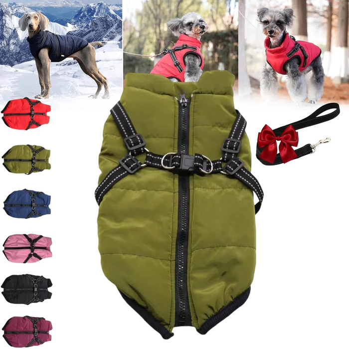 Зимова куртка для собак Furryking 3 в 1, водонепроникна та вітрозахисна, з отвором для шлейки (зелена, S)