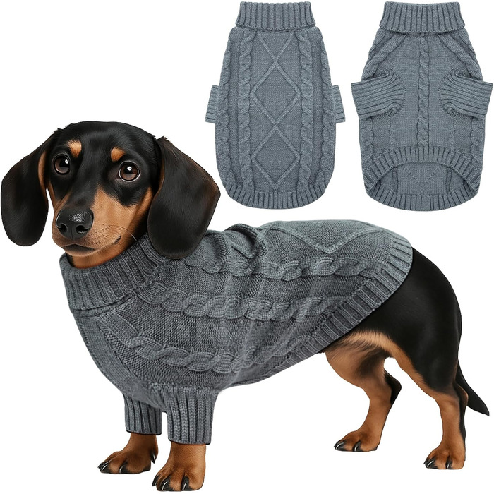 Теплий зимовий пуловер для собак з довгим рукавом, з м'яким коміром-горловиною. Підходить для такс, бульдогів, шнауцерів та інших порід.
