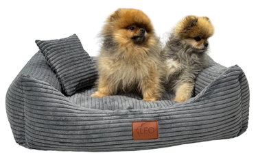 Лежанка для собак Leo4dog з вельвету, знімний чохол для прання, темно-сіра, розмір M (80x60 см)