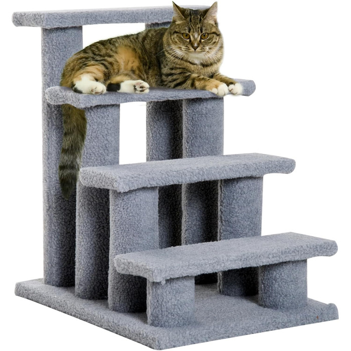 Сходи для котів і собак PawHut, 4 сходинки, сірі, 63,5x43x60 см
