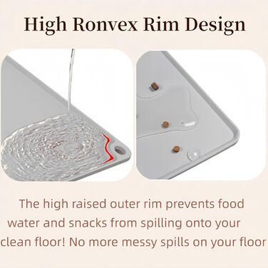 Силіконова килимок для годування домашніх тварин, 50,8 x 40,6 см, вологостійкий, для собак та котів, з антиковзаючою основою, з бортиками, легко миється, сірий