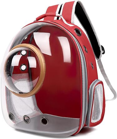 Рюкзак для кота Galatée, рюкзак для собаки/домашнього улюбленця, рюкзак-переноска, водонепроникний, прозорий, для прогулянок на відкритому повітрі, з вентиляцією (чорний, прозома кришка) (червоний, 35*45*28 см)