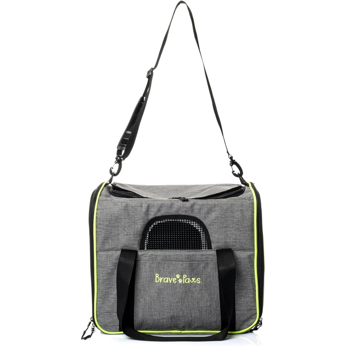 Транспортна сумка для котів та собак BRAVE PAWS, сіра, з міцного пластикового сітки, зручна, дихаюча, з безпечними застібками-блискавками та складною мискою
