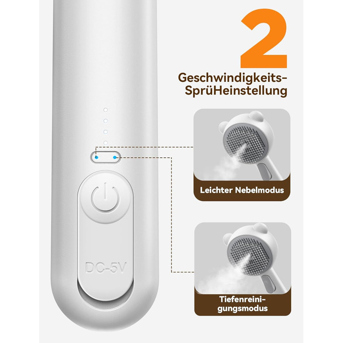 Щітка для котів FEELNEEDY з парою, електрична щітка для котів з кнопкою випуску води, резервуар для води, для котів з довгою та короткою шерстю та собак, USB-зарядка, двошвидкісна функція розпилення (біла)