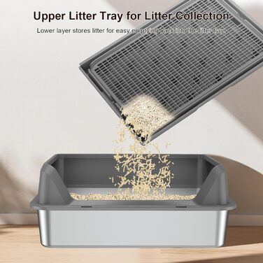 Котлочистка Euakee з нержавіючої сталі з кришкою, XL велика для великих котів, з високими бортиками, лотком та педаллю, антипригарна, вологостійка, легко миється