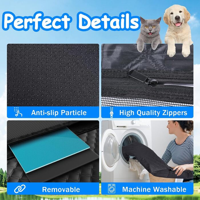 Захист для заднього сидіння авто для собак, чорний, міцний, 180 кг, з сіткою, водовідштовхувальний