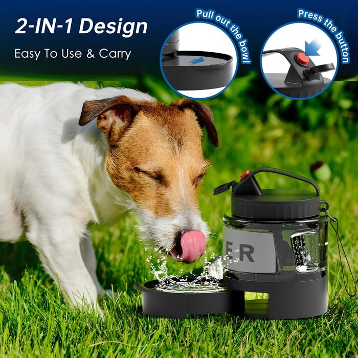Водяна пляшка для собак, 1,5 л, портативна годівниця-поїльник для прогулянок, кемпінгу, парку для собак, подорожей на авто, туристична посудина, BPA-free, чорна