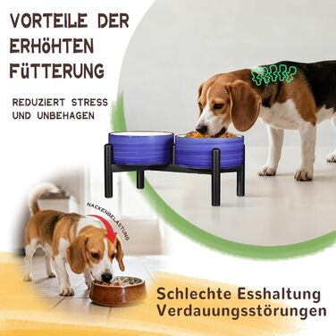 Керамічна годівниця для собак на підставці з нержавіючої сталі - подвійна годівниця для маленьких та середніх собак, антиковзаюча, для корму та води, 350г/660мл, 15см, блакитна