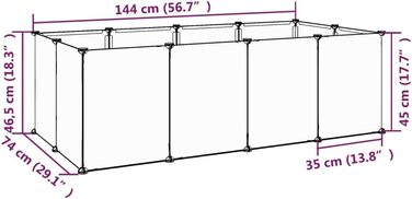 Клітка для дрібних тварин vidaXL, чорна, 144x74x46,5 см, пластик та сталь, вольєр для домашніх тварин