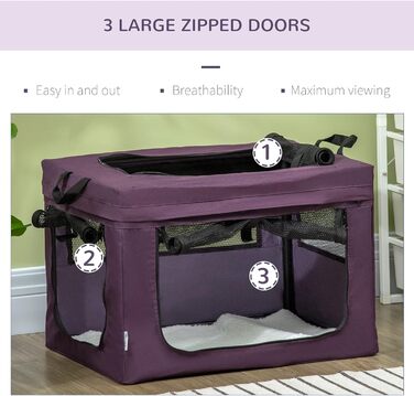 Транспортувальна переноска для котів та собак PawHut 80 см, фіолетовий колір, S