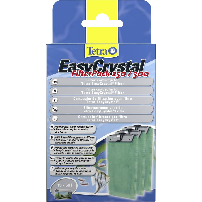 Tetra EasyCrystal фільтр для акваріума 300 з комплектом змінних фільтр-падів 250/300, 3 шт. – фільтр для кришталево чистої та здорової води, внутрішній фільтр з фільтруючим матеріалом