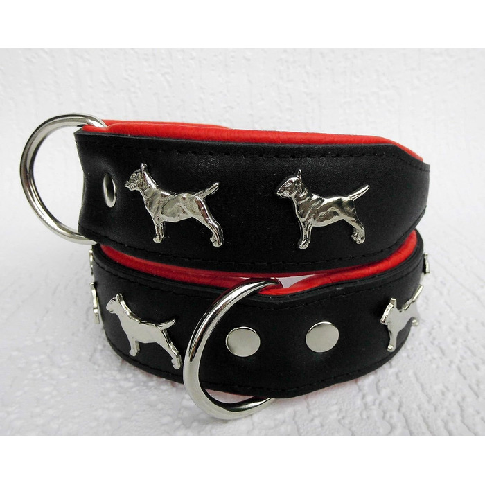 Шкіряний нашийник Bullterrier для собак, 33-41 см, 45 мм, чорний/коричневий/червоний