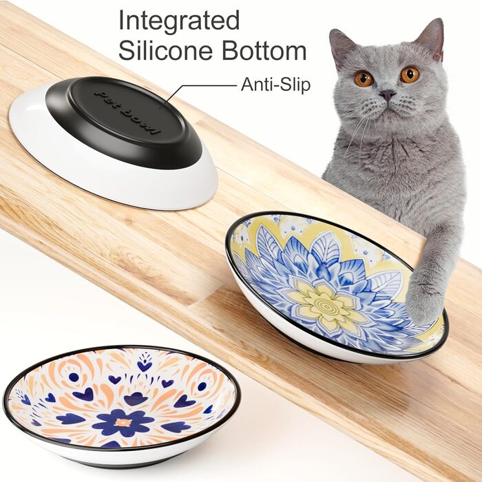 Керамічні годівниці для котів, миски для кошенят, анти-колючий дизайн, неслизька підставка, плоскі миски для котів, кошенят, маленьких собак, кроликів, набір 3 шт. Боген