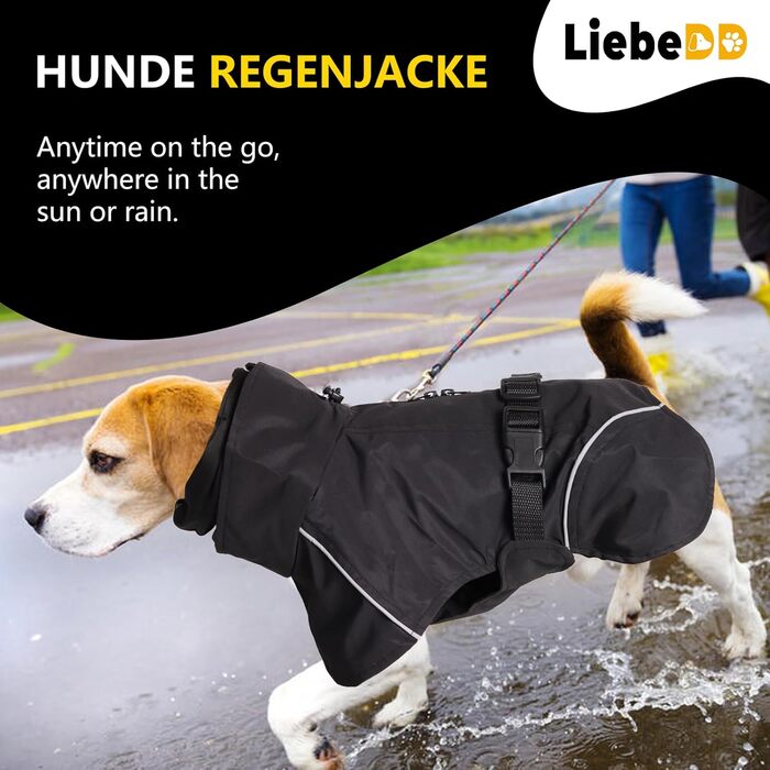 Водонепроникна куртка для собак, Regencape Hund, з отвором для шлейки, світловідбиваюча, для середніх та маленьких собак (Даксель), XXL, чорний