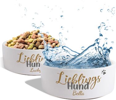 Керамічна годівниця для собак з іменем 'Улюблений собака' | Набір з годівницею/без підставки | Подвійна годівниця, миска для корму та води | для великих, середніх та маленьких собак, станція для годування (2x 500 мл)