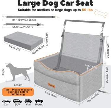 Автокрісло для собак VavoPaw: для собак до 25 кг, з м'яким сидінням та страхувальним ременем, сіре