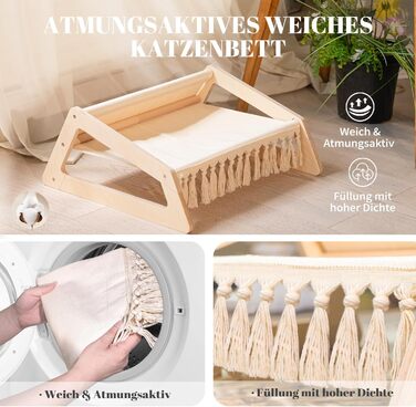 Кішка ліжко CheerPals, софа для котів з берези та бавовни, 53 x 48 см, стілець для сну, меблі для котів, підходить для літа