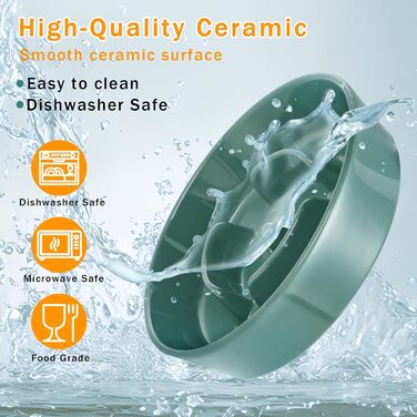 Миска для собак Anti Schling Napf з кераміки, піднята миска для собак, запобігає блювоті, інтерактивна миска для повільного годування для собак, котів та маленьких собак, темно-зелена, 15.5 см