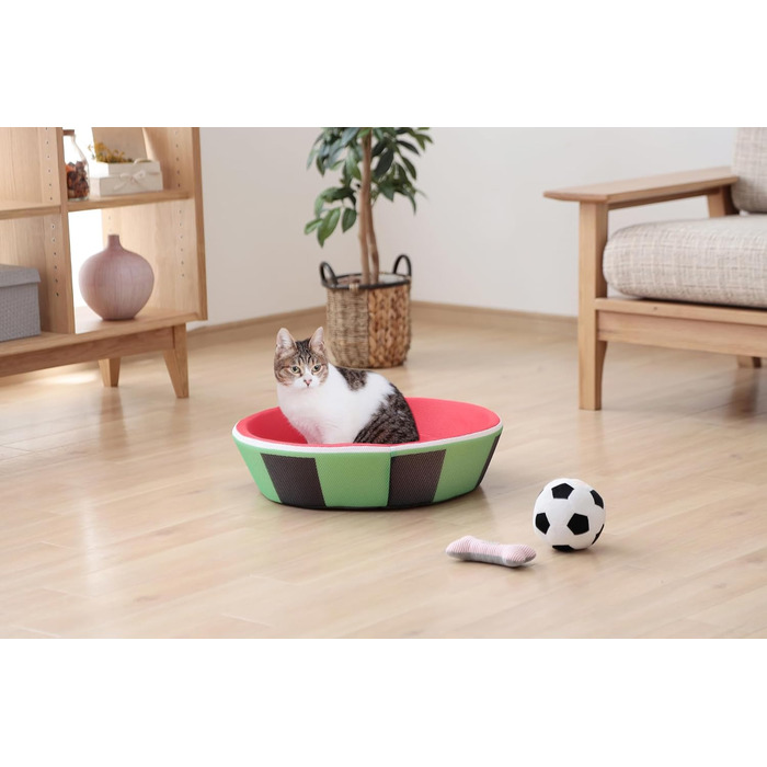 Килимок для тварин Iris Ohyama, корзина-подушка, миючий, з бортиком, L40 x B69 x H12 см, антиковзаюча, PCB-20P, для собак, у стилі кавуна, літній