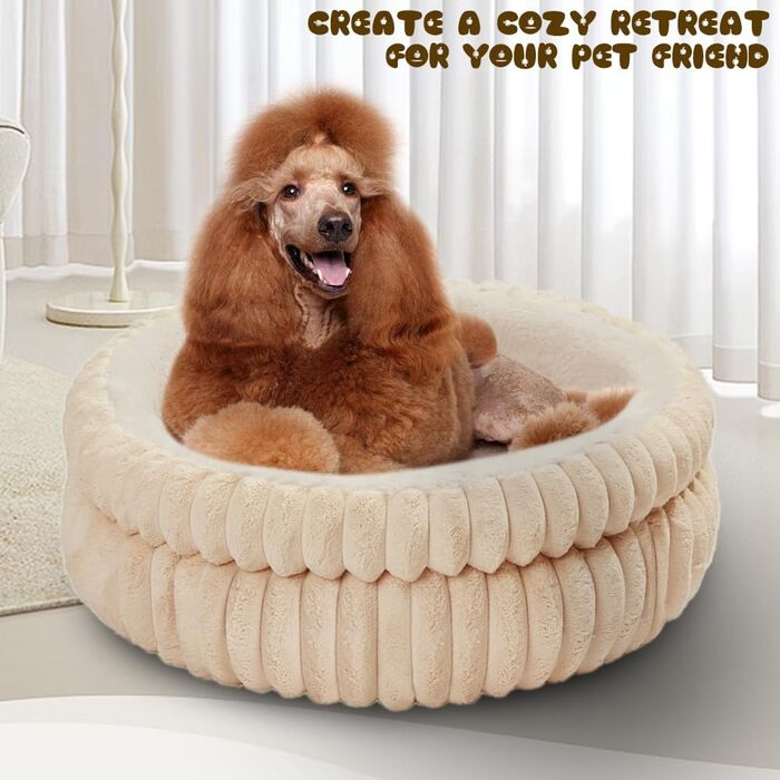 М'яке ліжко для котів та собак, 50 x 50 x 18 см, кремового кольору, ODIWEN