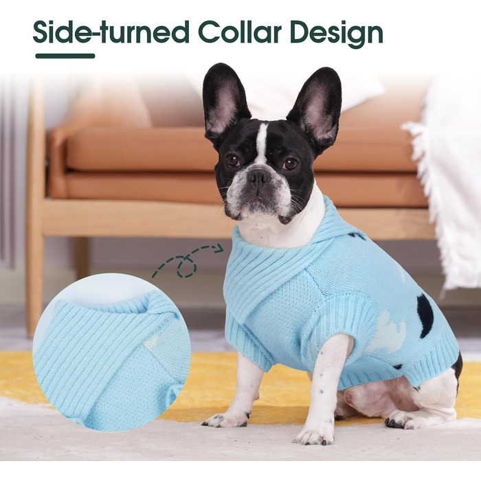 Теплий зимовий пуловер для собак Kuoer Roa з коміром-гетром (2XL, Синій) - м'який, еластичний, для маленьких собак, для дому та вулиці