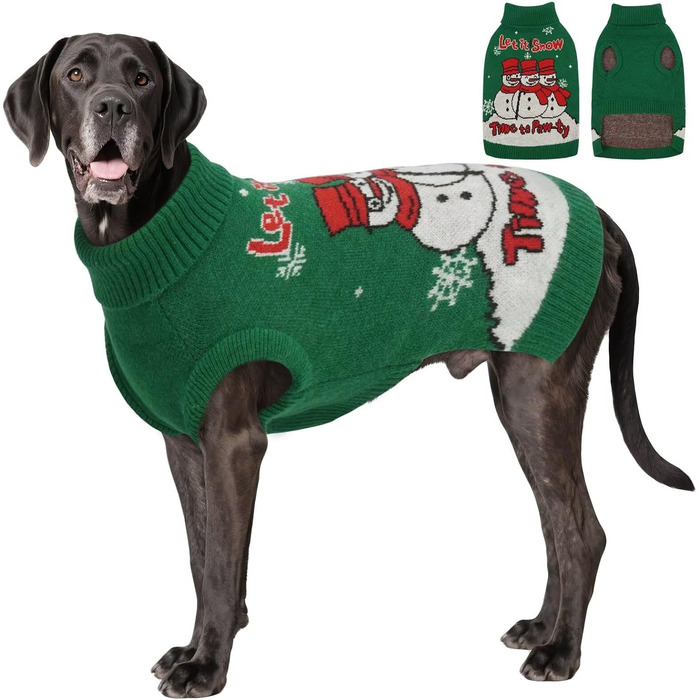 Светр для собак IECOii з коміром-моторолкою, флісовий пуловер, святковий пуловер на Різдво, в'язаний пуловер для собак на Хелловін, м'який пуловер для собак, зелений, 4XL