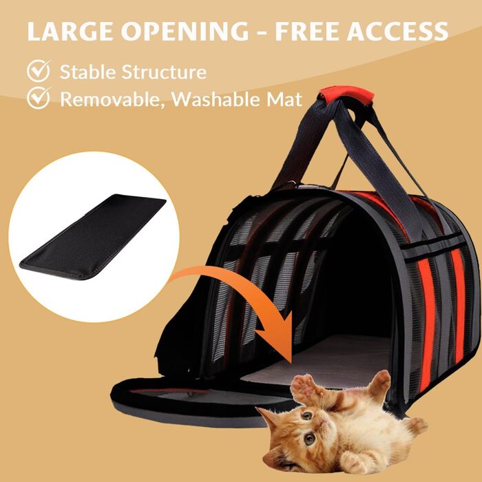 Транспортна переноска для кота Treer, з сіткою, складана, червона, 40x27x24 см