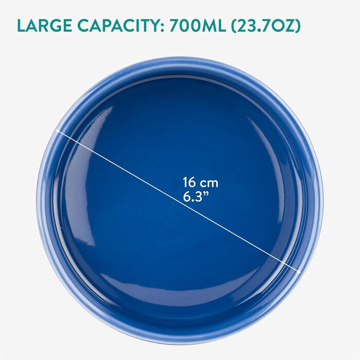 Набір мисок для собак Navaris 2 шт. з кераміки - підходять для мікрохвильовки та мийки посуду - миски для води та корму для собак чорного та білого кольорів - великий об'єм 700 мл Чорний Білий (блакитний)
