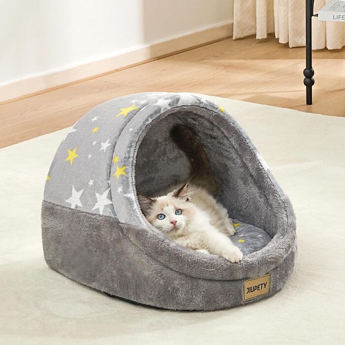 Jiupety будиночок-лежак для кота знімна подушка 41×41×33 см сірий