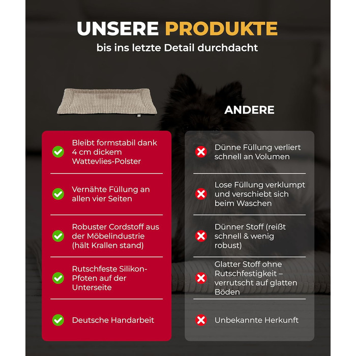 Килимок для собак HS-Hundebett® Cord з підкладкою XS – Антиковзаюча поверхня – М'яка ковдра для собак – Затишне місце для відпочинку – Виготовлено в Німеччині (Бежевий, 55x75 см)