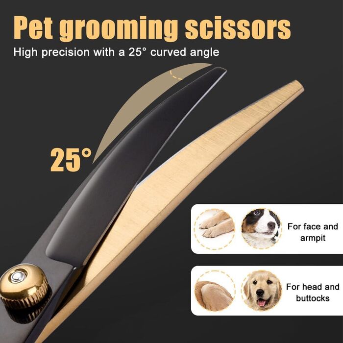 Набір ножиць для грумінгу собак, 7-в-1: ножиці з нержавіючої сталі з безпечними закругленими кінцями, ножиці для стрижки шерсті собак, ножиці для грумінгу котів та собак
