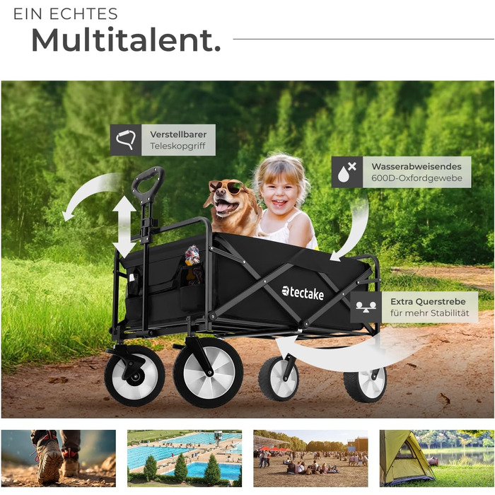 Тектейк - візок-валіза складний, чорний, 80 кг, з сумкою для перевезення на пляж, у сад